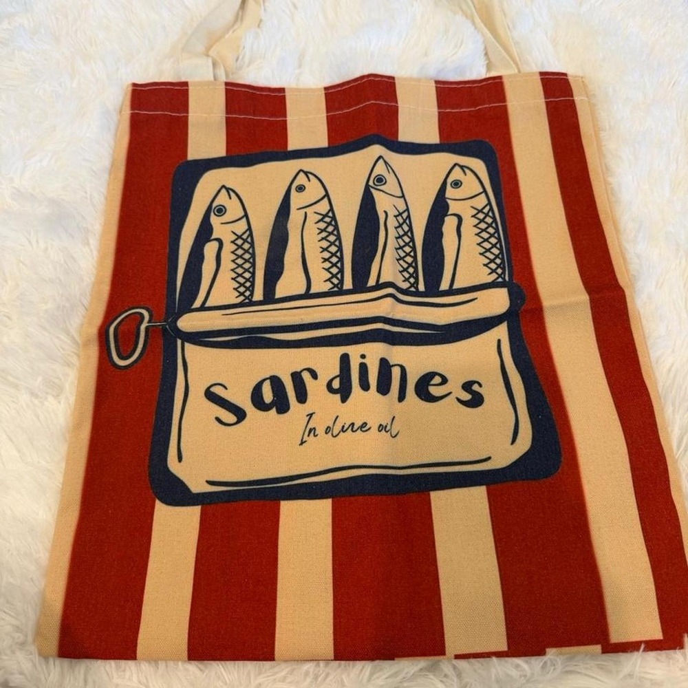 Sardine Tote Bag red / tan new coastal fisherman beach